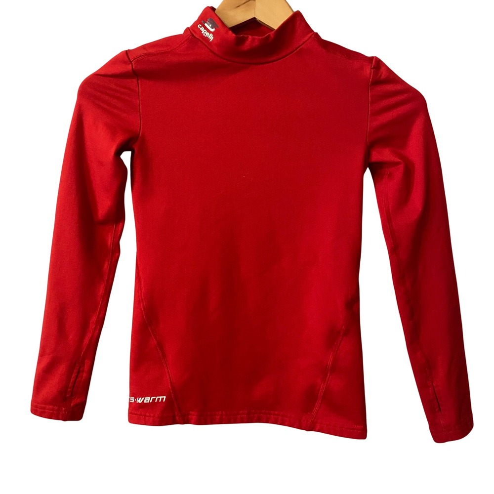 Capelli Sport Kids Red CS-Warm Mock Neck Base Layer Shirt Sz M 10-12 Thumbholes
